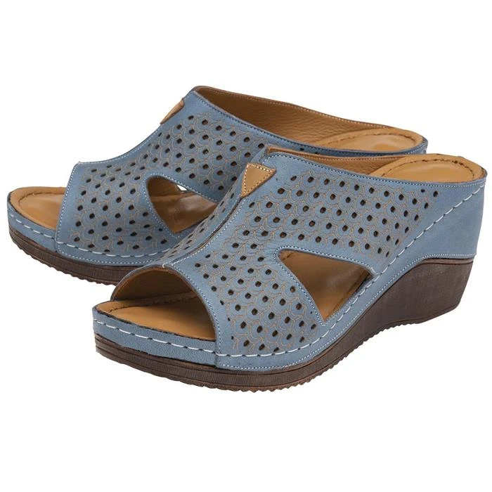 Lotus Genevieve Womens Blue Wedge Mule Sandal 3 Lotus Genevieve Womens Blue Wedge Mule Sandal