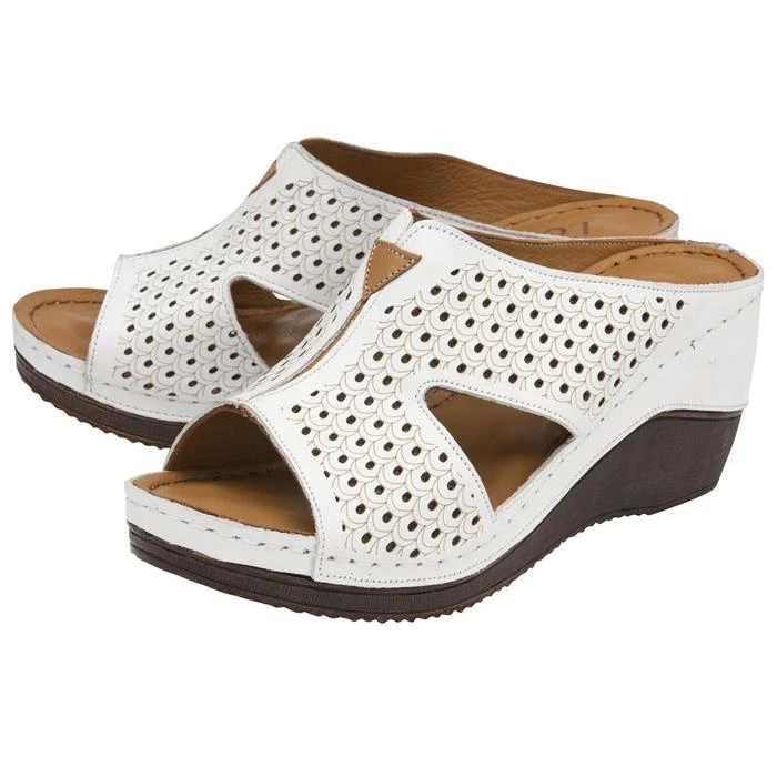 Lotus Genevieve Womens White Wedge Mule Sandal 3 Lotus Genevieve Womens White Wedge Mule Sandal