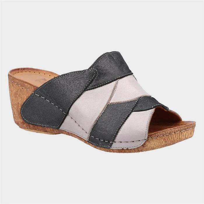 Riva Usk Womens Black Multi Leather Wedged Mule 3 Riva Usk Womens Black Multi Leather Wedged Mule