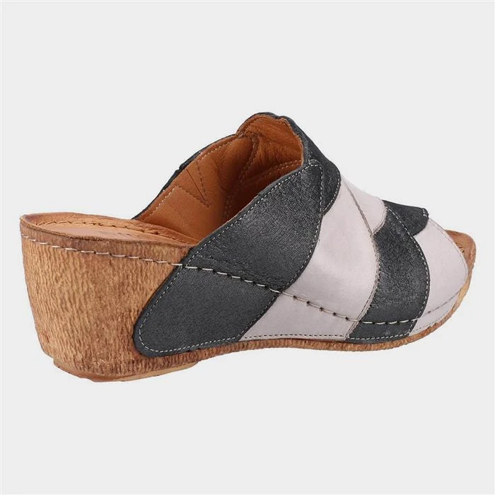 Riva Usk Womens Black Multi Leather Wedged Mule 4 Riva Usk Womens Black Multi Leather Wedged Mule - Image 2