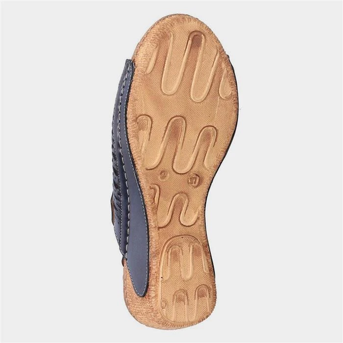 Riva Wrexham Womens Navy Leather Wedge Sandal 5 Riva Wrexham Womens Navy Leather Wedge Sandal - Image 3