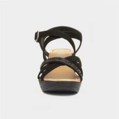 Lilley Womens Black Wedge Strappy Sandal