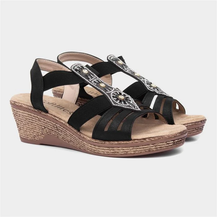 Softlites Womens Black Slip On Wedge Sandal 7 Softlites Womens Black Slip On Wedge Sandal - Image 5