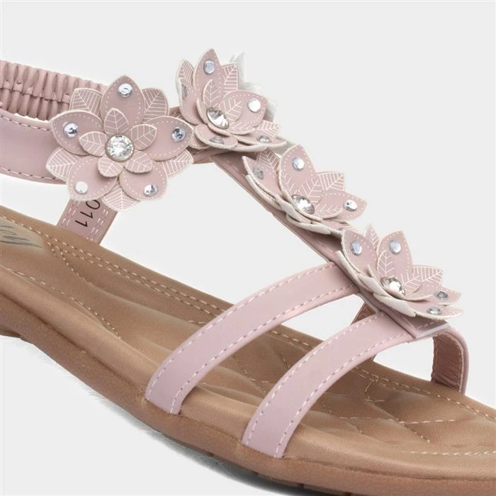 Lilley Womens Nude Floral T Bar Sandal 6 Lilley Womens Nude Floral T Bar Sandal - Image 4