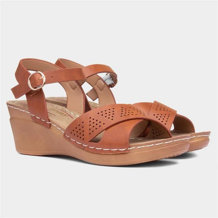 Topway Womens Tan Wedged Sandal 7 Topway Womens Tan Wedged Sandal - Image 5