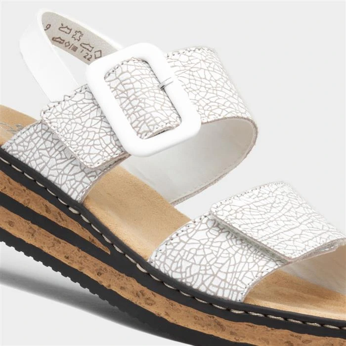 Rieker Womens White Crackle Print Leather Sandal 6 Rieker Womens White Crackle Print Leather Sandal - Image 4