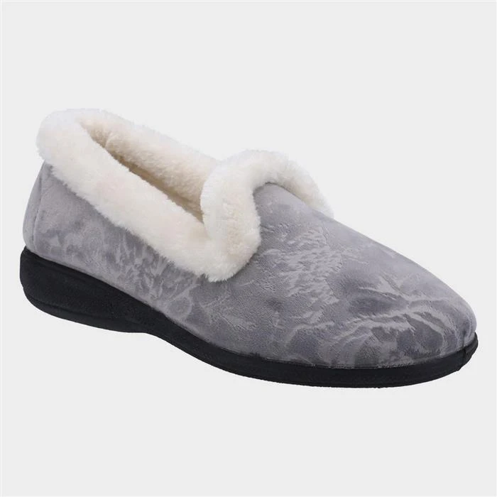Fleet & Foster Adelaide Womens Grey Velour Slipper 3 Fleet & Foster Adelaide Womens Grey Velour Slipper