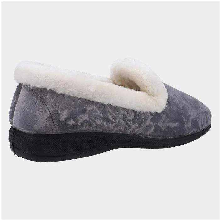 Fleet & Foster Adelaide Womens Grey Velour Slipper 4 Fleet & Foster Adelaide Womens Grey Velour Slipper - Image 2
