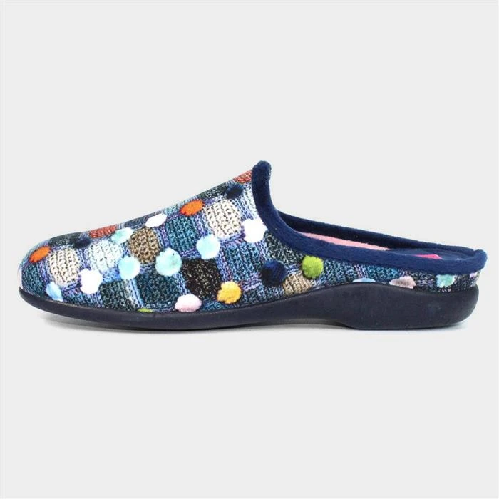 Lunar Crackle Womens Navy Spotty Mule Slipper 4 Lunar Crackle Womens Navy Spotty Mule Slipper - Image 2