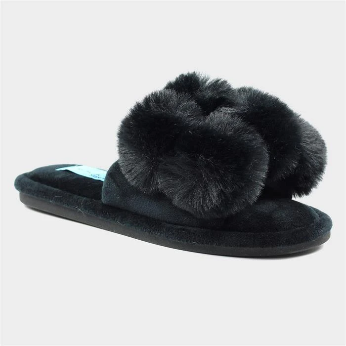 Lunar Octavia Womens Black Faux Fur Slider Slipper 3 Lunar Octavia Womens Black Faux Fur Slider Slipper