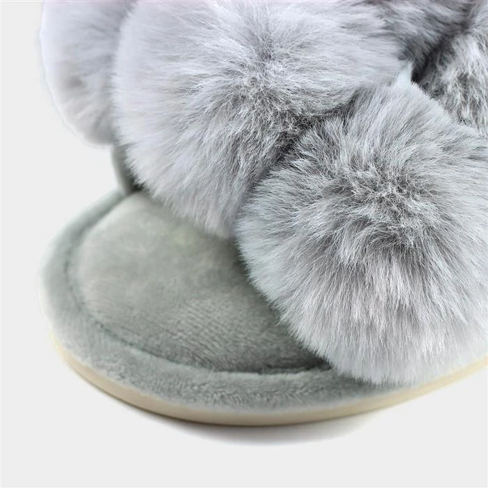Lunar Octavia Womens Grey Faux Fur Slider Slipper 5 Lunar Octavia Womens Grey Faux Fur Slider Slipper - Image 3
