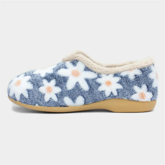 Lunar Daisy Womens Blue Floral Full Slipper 4 Lunar Daisy Womens Blue Floral Full Slipper - Image 2