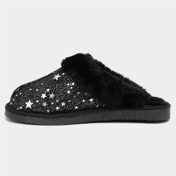 Jo & Joe Tiggi Womens Black Star Mule Slippers 4 Jo & Joe Tiggi Womens Black Star Mule Slippers - Image 2
