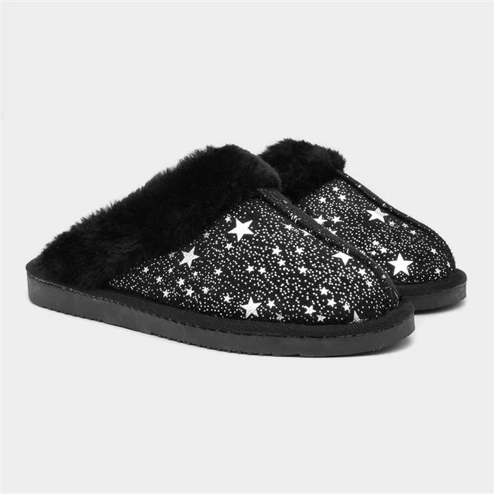Jo & Joe Tiggi Womens Black Star Mule Slippers 7 Jo & Joe Tiggi Womens Black Star Mule Slippers - Image 5