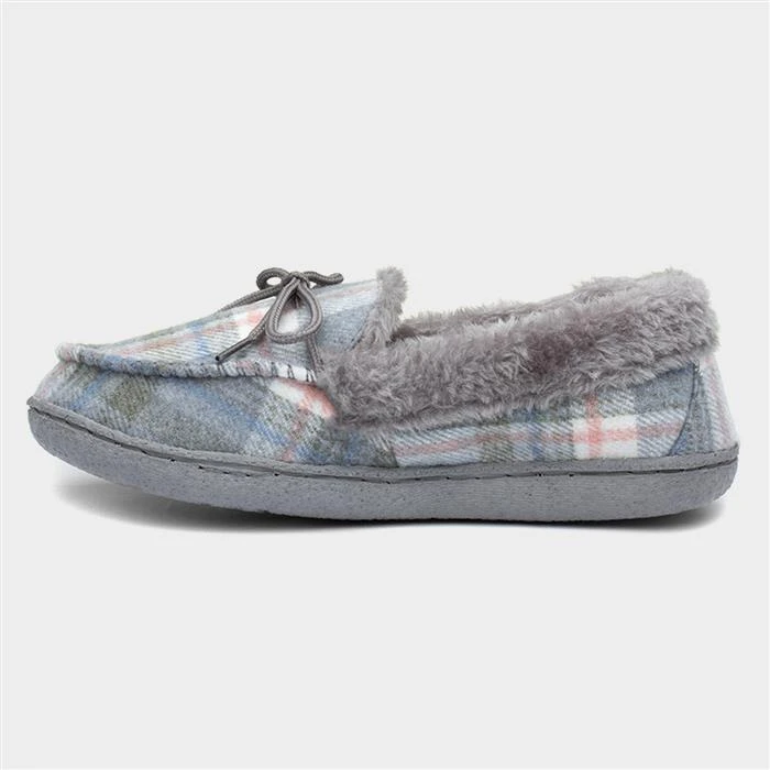 Jo & Joe Pembroke Womens Grey Tartan Moccasin 4 Jo & Joe Pembroke Womens Grey Tartan Moccasin - Image 2
