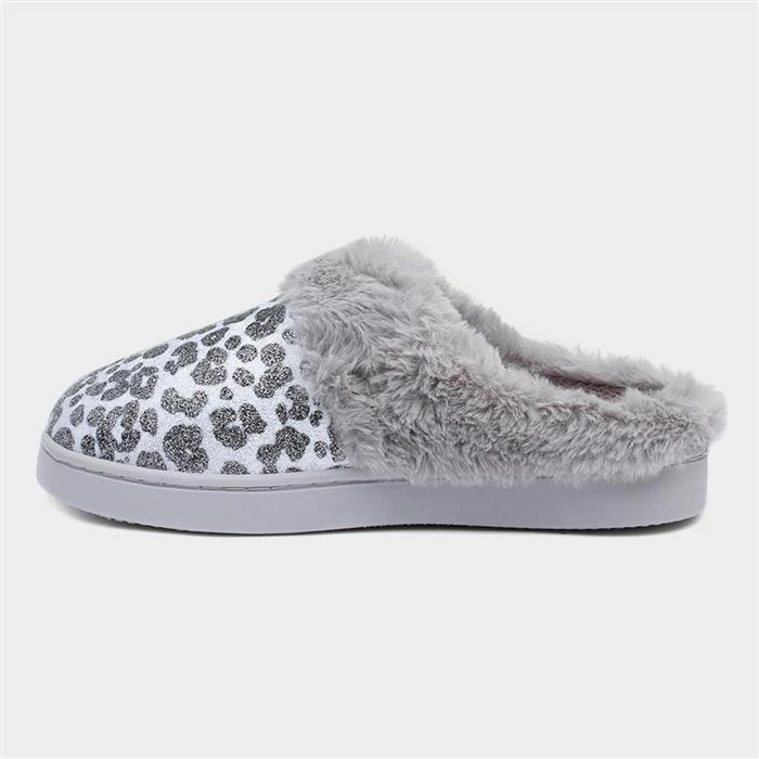Jo & Joe Lexi Womens Grey Leopard Print Slippers 4 Jo & Joe Lexi Womens Grey Leopard Print Slippers - Image 2