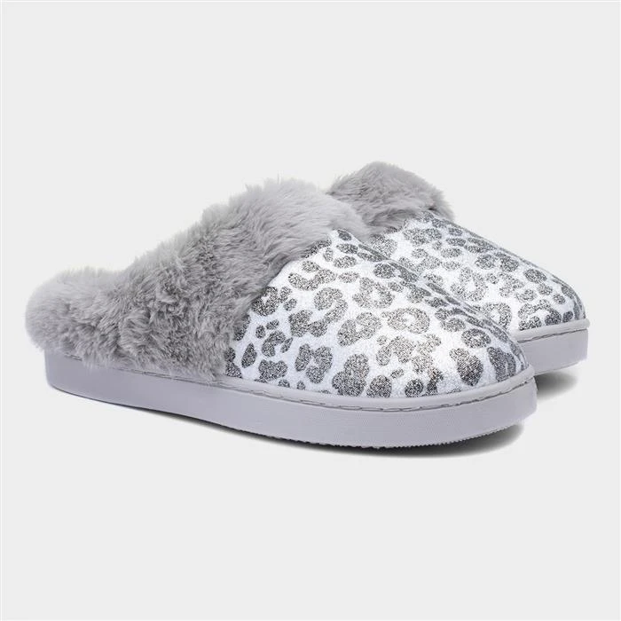 Jo & Joe Lexi Womens Grey Leopard Print Slippers 7 Jo & Joe Lexi Womens Grey Leopard Print Slippers - Image 5